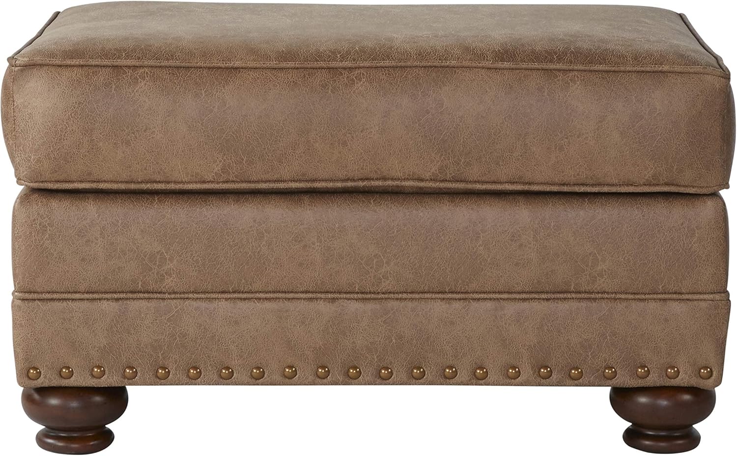 Faux Leather Ottoman with Antique Bronze Nailheads in Jetson Ginger T83470