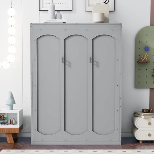 Queen Size White Wood Murphy Bed with Shelves X6139