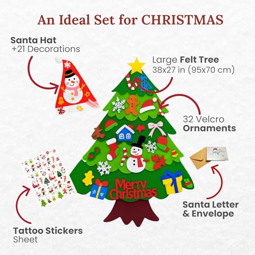 4-in-1 Felt Christmas Tree Wall Set with 32 Velcro Ornaments L241350