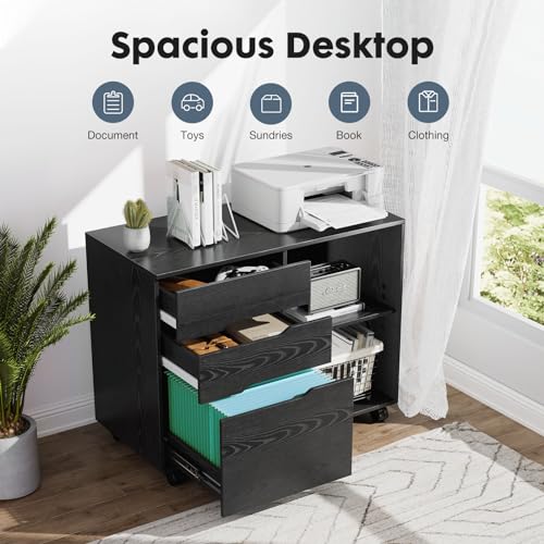 Rustic Brown 3 Drawer Lateral File Cabinet with Wheels A635