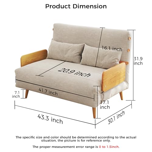 Linen Convertible Chair Bed Sleeper with Wooden Arms Y254714