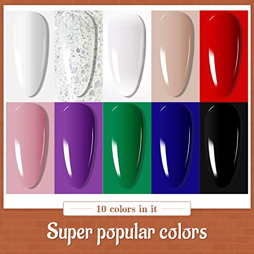 10 Colors Gel Nail Polish Kit with Mini UV LED Nail Lamp Base Coat Top Coat Set D29732