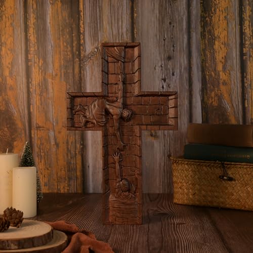 14 Inch Wooden Wall Cross with Hook T190