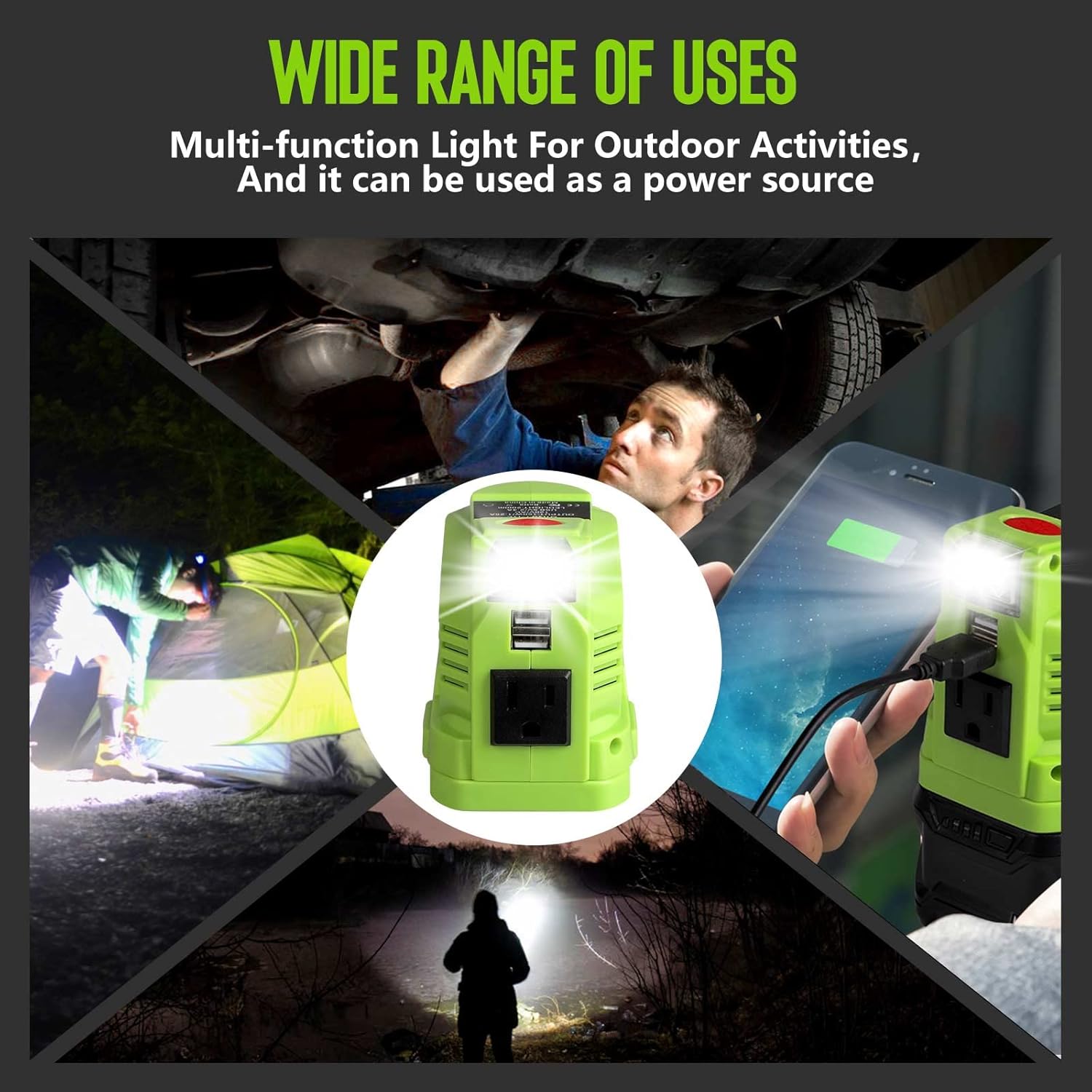 150 Watt Powered Inverter Generator, 18V DC to AC 110V 120V, for 18 Volt Lithium Battery USB Charger Adapter, with LED Light S803923