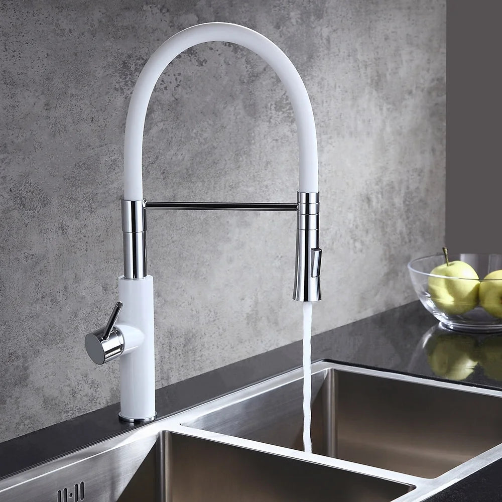 White & Chrome Single Handle Solid Brass Kitchen Faucet K876245