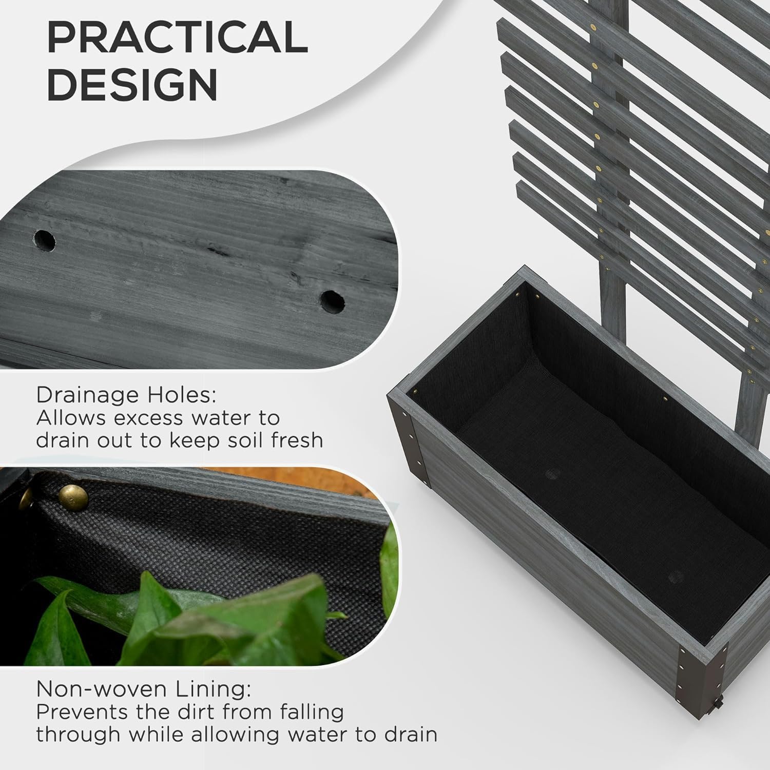 Gray Raised Garden Bed with Trellis Y85136