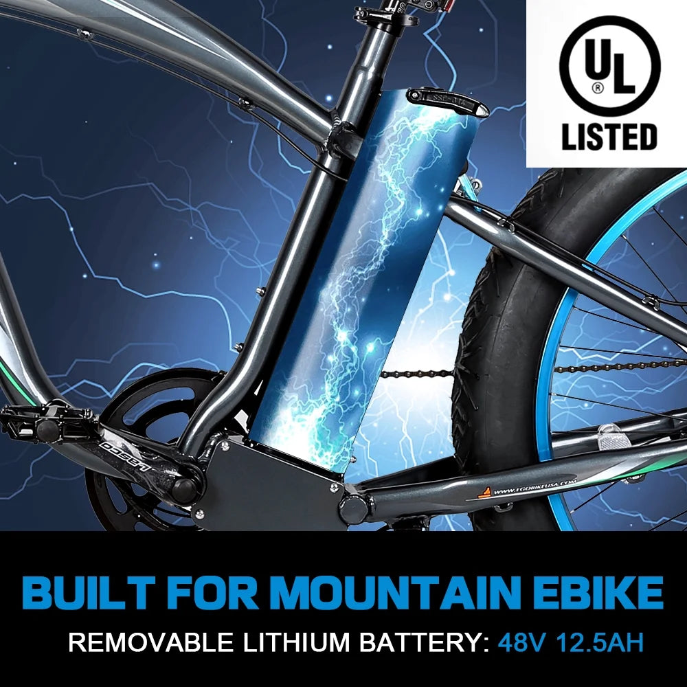 750 W 48 V 12.5 AH 26" Fat Tire Electric Bicycle M554158