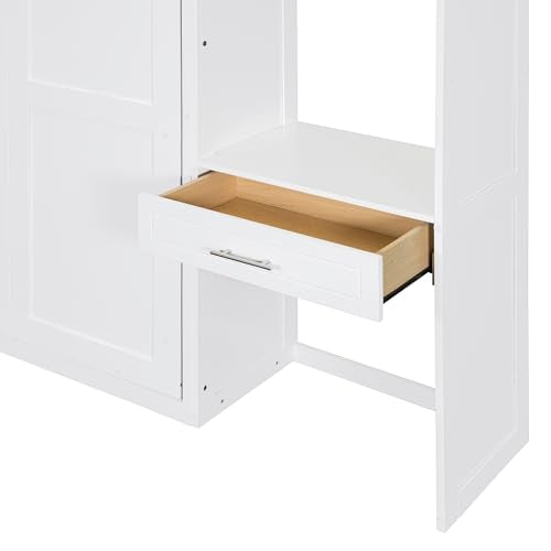 White Full Size Wall Murphy Bed with Built-in Desk & Shelves L502