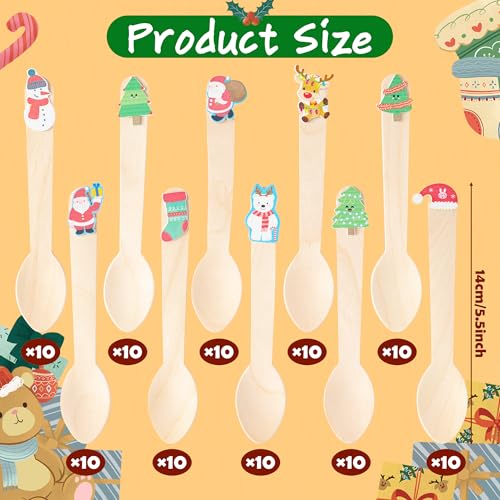 100 Set Christmas Disposable Wooden Spoons W736978