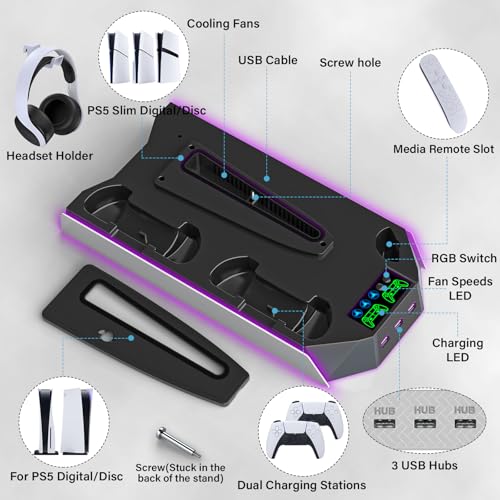 PS5 Stand and Cooling Station with Dual Controller Charging Station, White Z76126