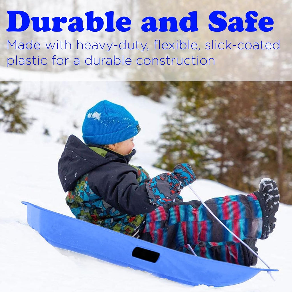 Blue 3 Pack Plastic Toboggan Snow Sled with Handles and Pull Rope F2508