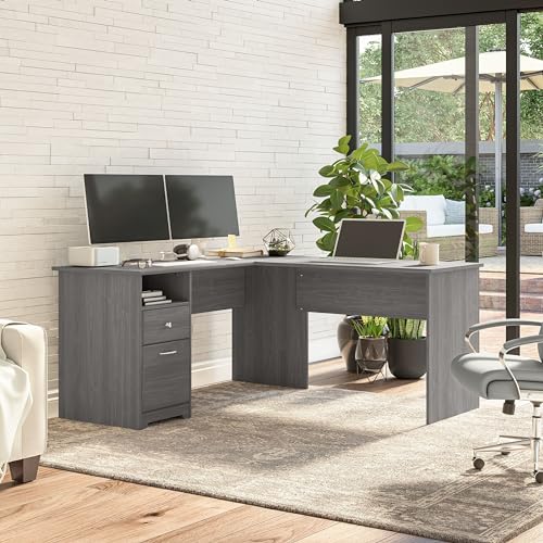 Modern Gray L Shaped Computer Desk with Drawers E3569