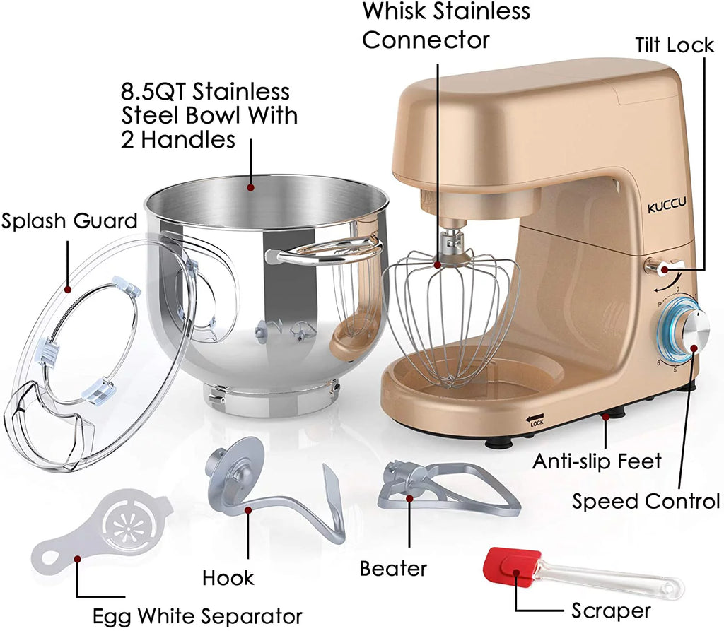 8.5 Qt 660W 6-Speed Tilt-Head Electric Stand Mixer with Dough Hook, Flat Beater & Wire Whisk X7215