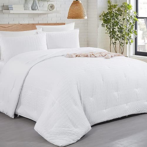 Oversized King White Seersucker Comforter 3 Piece Set A818730