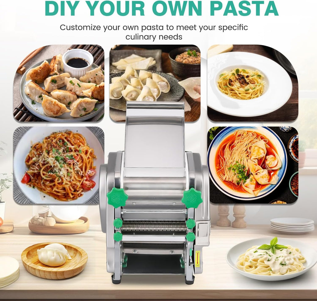 Commercial Electric Pasta Maker 2-in-1 Automatic Noodle Machine Thickness Adjustable 2mm 6mm Noodle Heavy Duty Dough Roller Pressing Machine 750W K5769