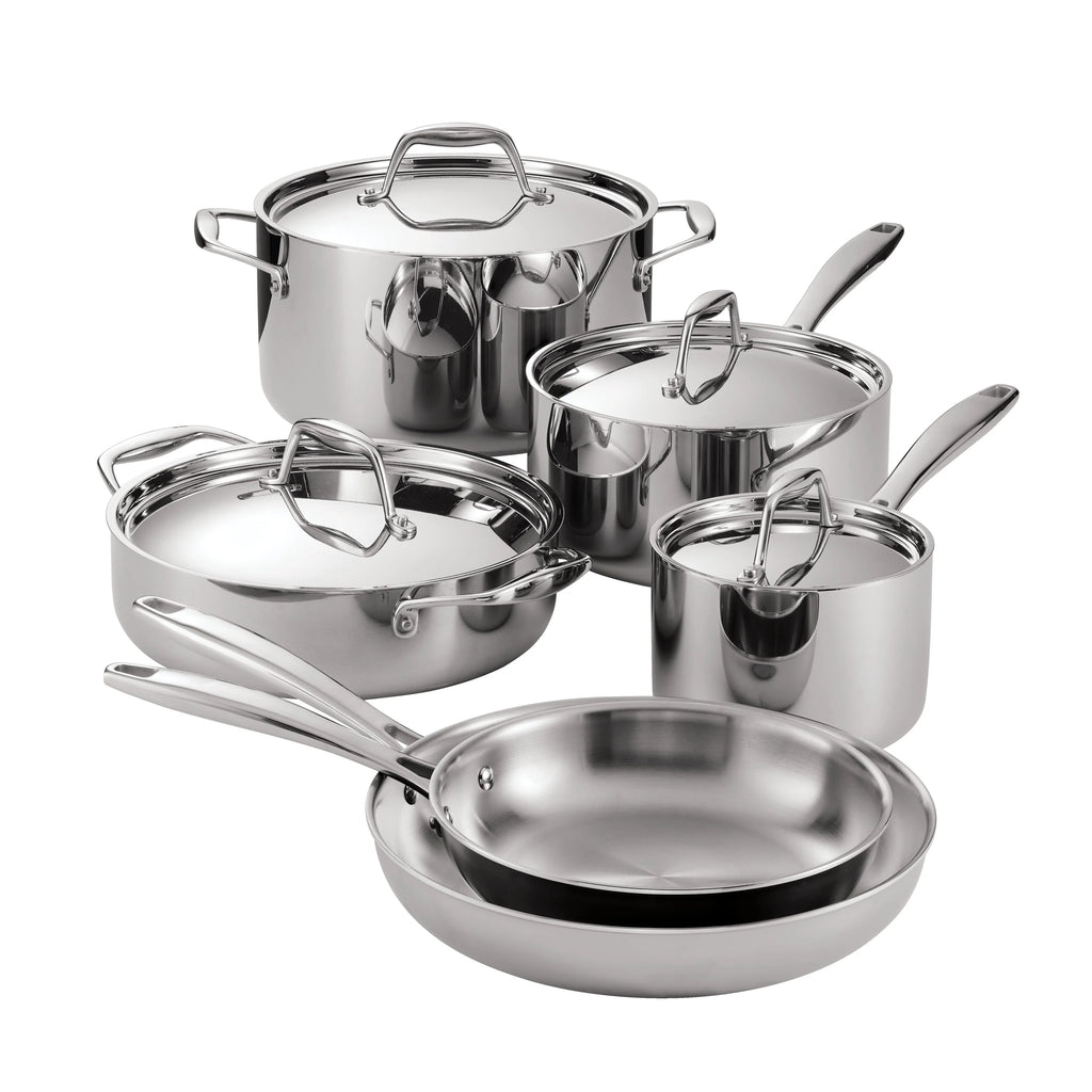 10 Pc Tri Ply Clad Stainless Steel Cookware Set A634