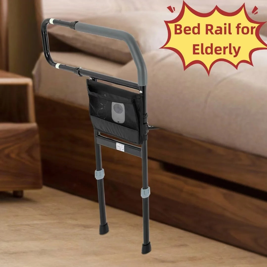 Black Adjustable Bed Side Rail with Storage Pocket D51185