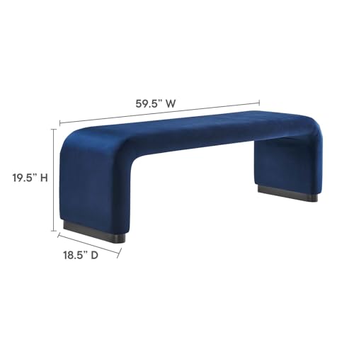 60" Performance Velvet Waterfall Long Bench in Black Moss Green U945