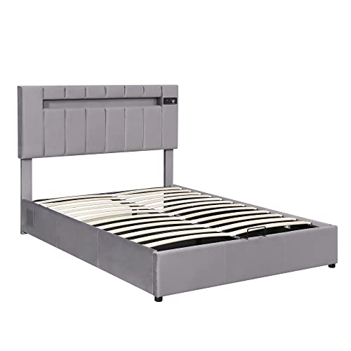 Queen Velvet Upholstered Storage Bed with LED Light G93941