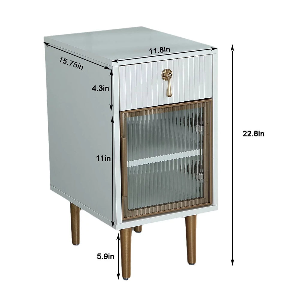 White Narrow Nightstand with Drawer J143