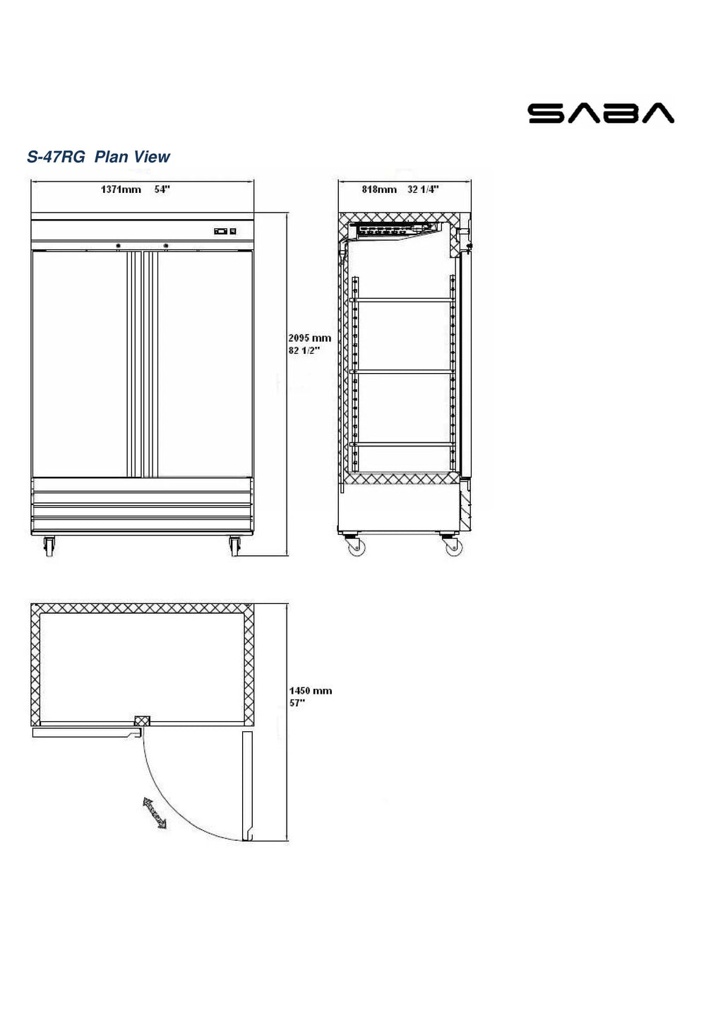 47 cu ft Stainless Steel Glass Door Reach-In Refrigerator S869