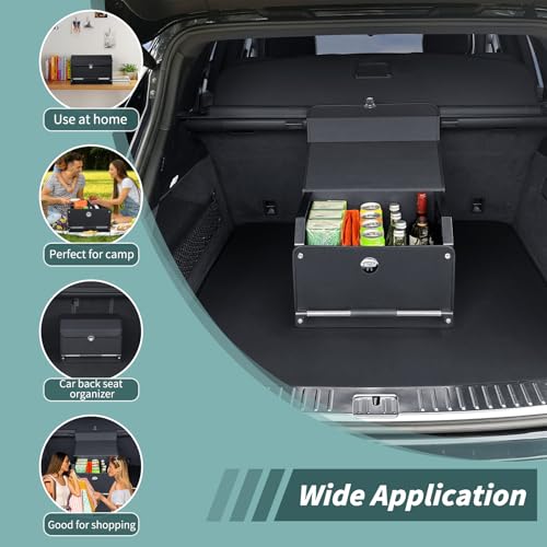 Car Organizer Trunk, Durable Collapsible Leather Trunk Organizer with Lid and Sturdy Handle, Auto Cargo Storage Compartments (11.4 x 27 x 12.2, Black) Z8227