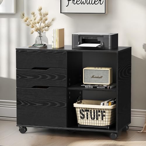 Rustic Brown 3 Drawer Lateral File Cabinet with Wheels A635