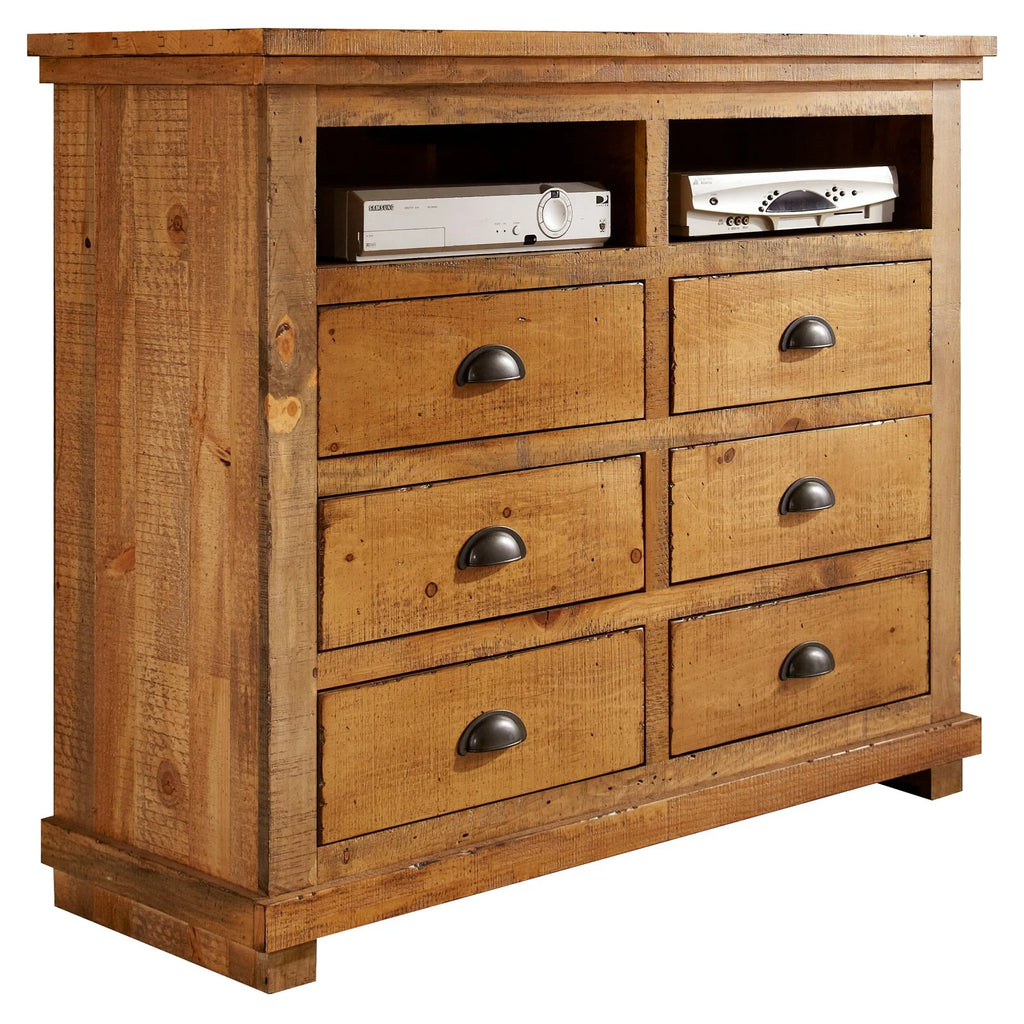 6 Drawer Media Chest in Distressed Pine Y288
