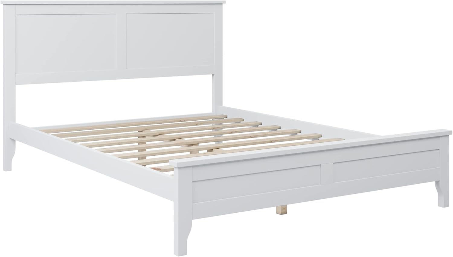 White Full Size Wooden Platform Bed with Headboard W835789