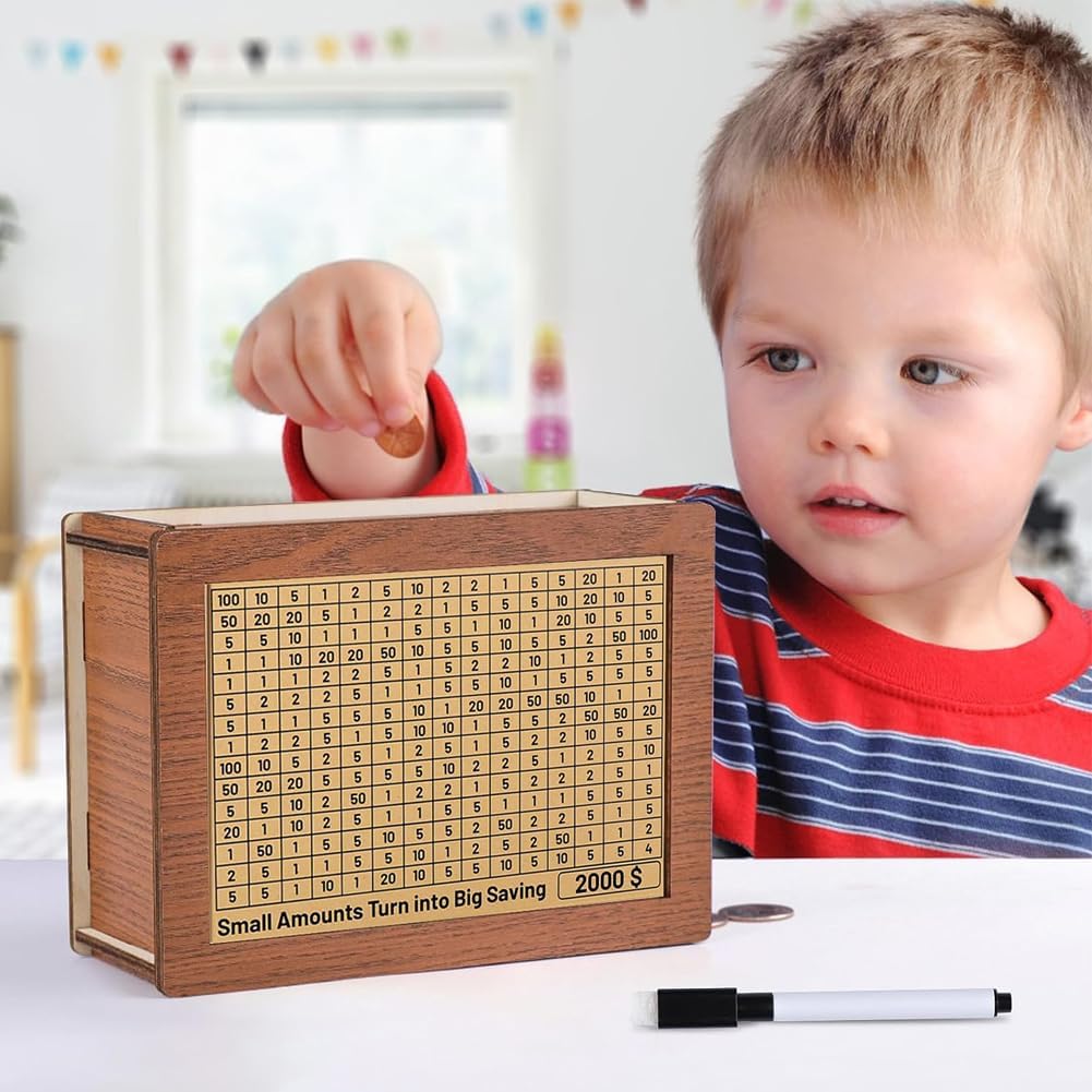 Wooden Money Saving Box with Counter H190