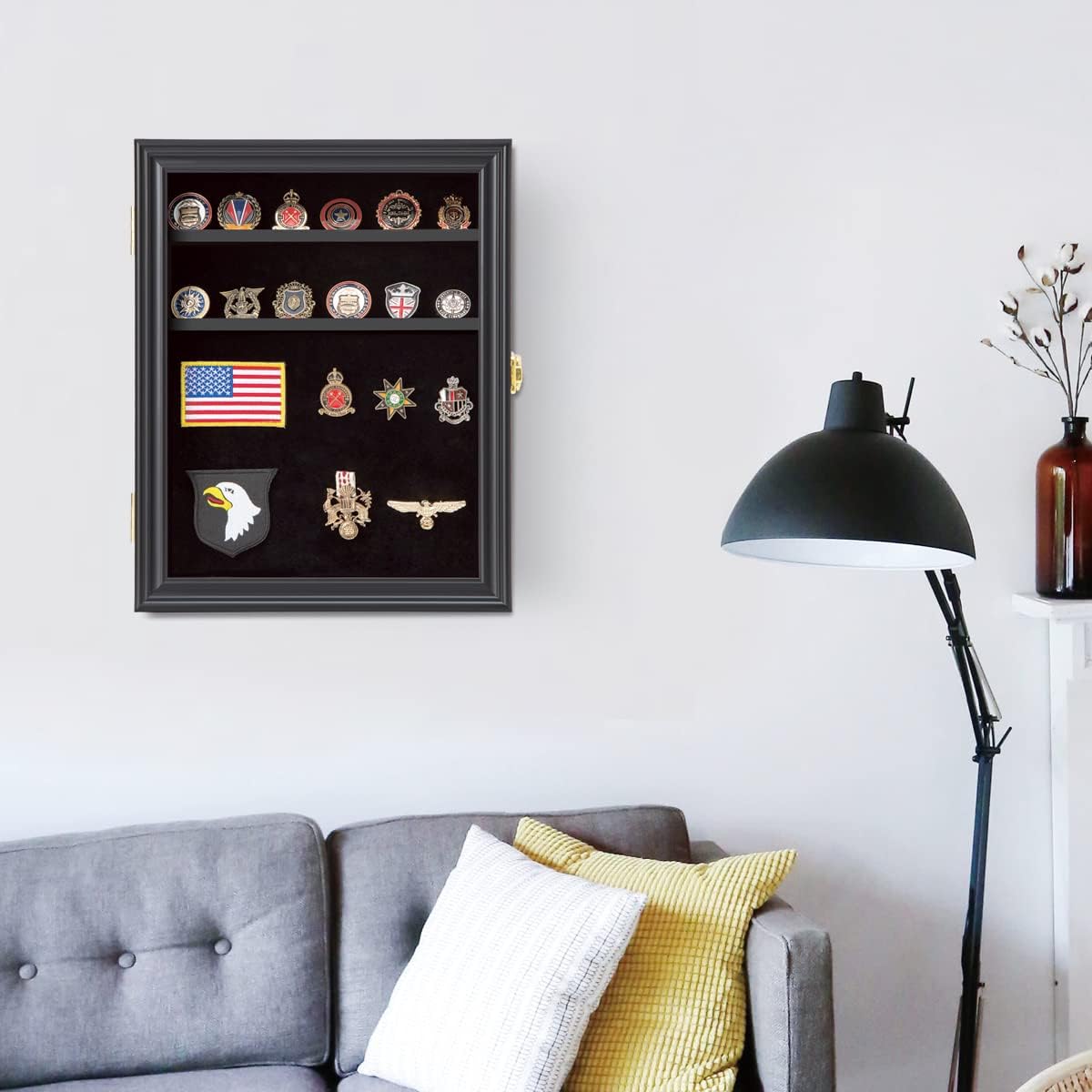 Black Shadow Box with Removable Shelves and Pinnable Background K839334