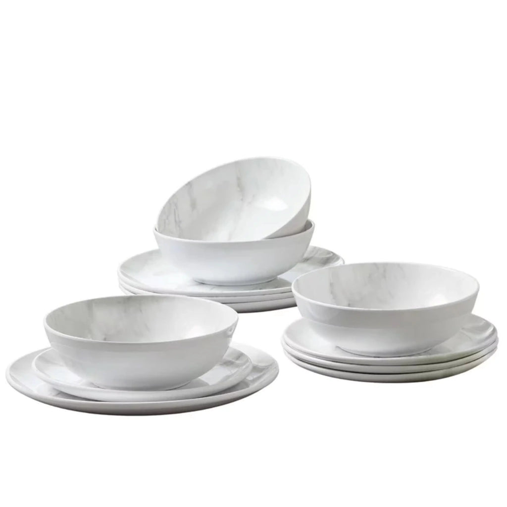12-Piece Melamine Grey and White Marble Dinnerware Set P807