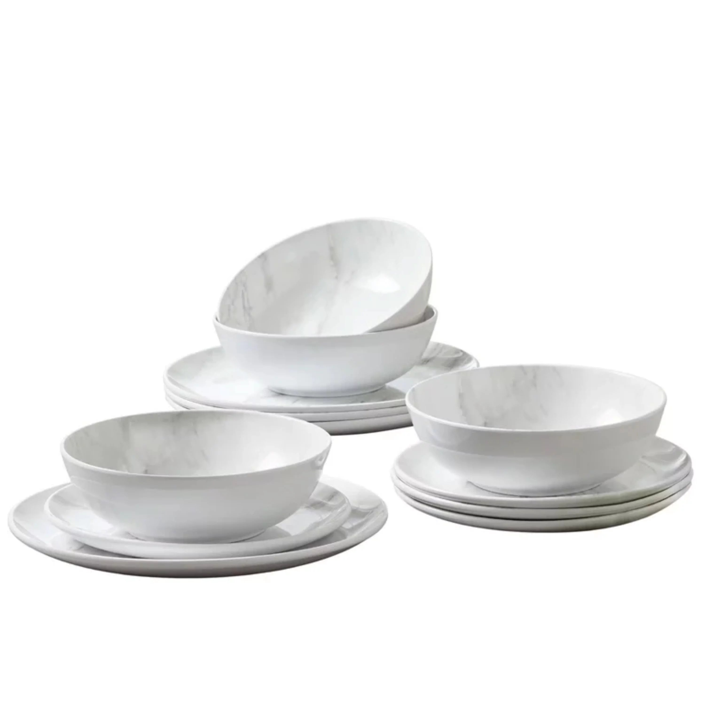 12-Piece Melamine Grey and White Marble Dinnerware Set P807