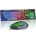 Gaming Keyboard and Mouse Combo, 7-Color Rainbow LED Backlit, 104 Keys Full Light Up Keyboard, Anti-ghosting Multimedia Keys, Mechanical Feel USB Wired Keyboard G4256