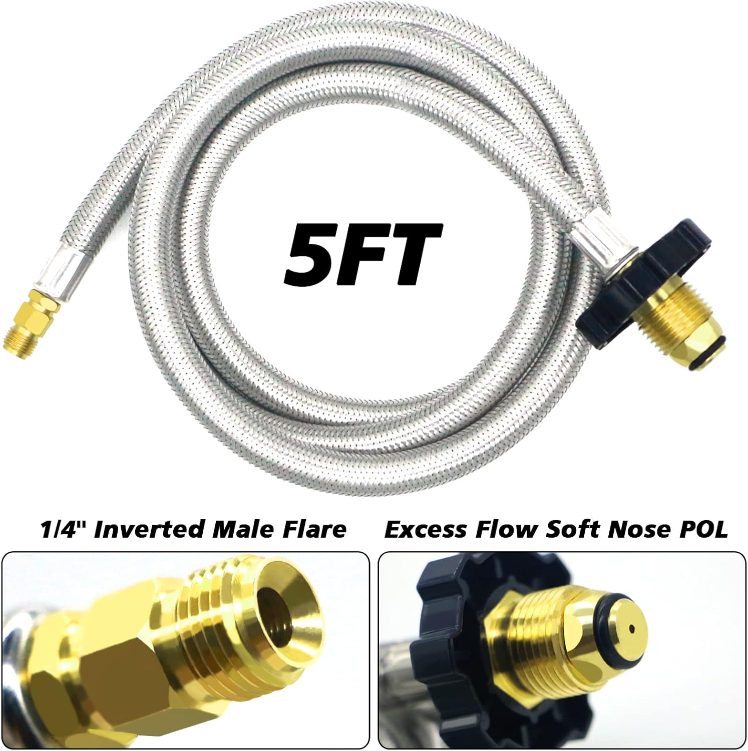 Propane Brass 4 Port Tee Kit with 5FT and 12FT Stainless Braided Hoses S2576