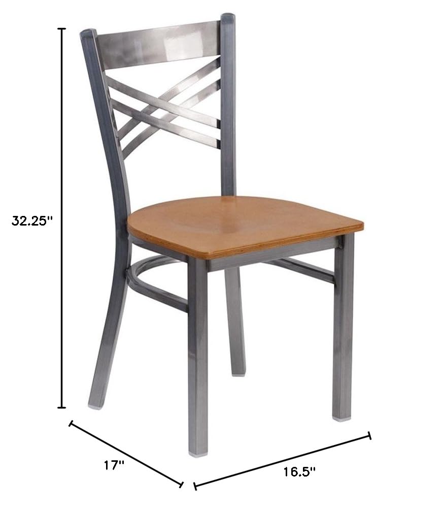 Clear Coated Metal Restaurant Chair with Cherry Wood Seat N2359