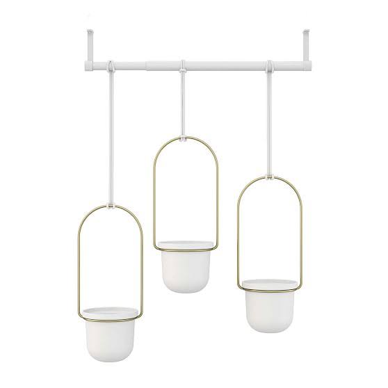 White & Brass Hanging Planter B5341
