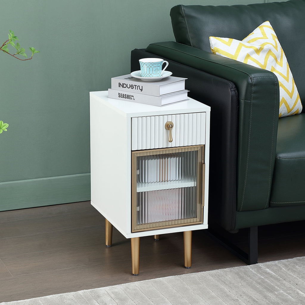 White Narrow Nightstand with Drawer J143