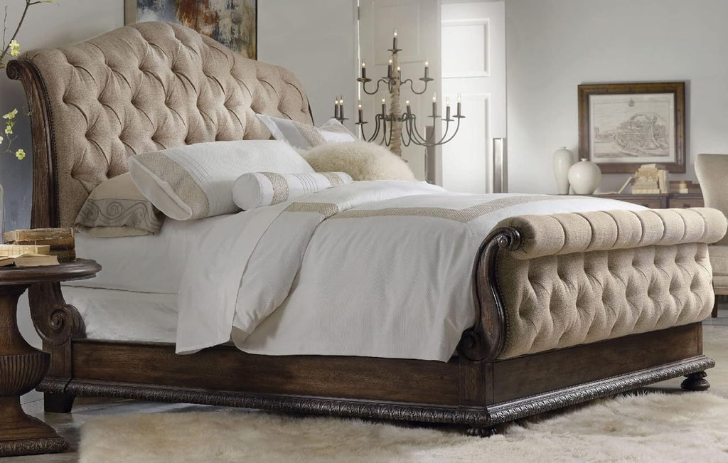 King Tufted Fabric Upholstered Bed in Beige E283