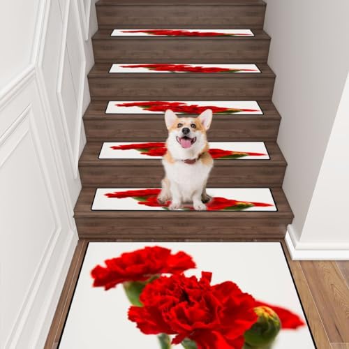 13+1 Stair Treads Carpet with Landing Stair Rugs Non-Slip Wooden Steps Stair Runner Rug Safety Mats W741