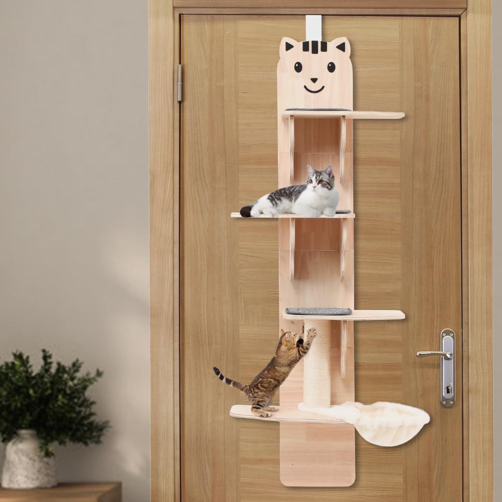 4-Tier Door Hanging Cat Tree with Scratching Post and Hammock G317251