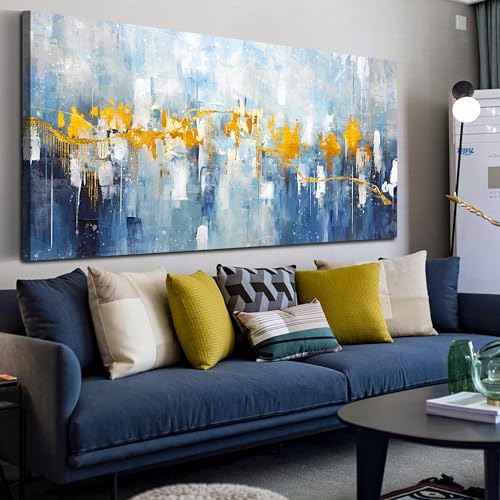Abstract Canvas Wall-Art Blue Large Size 24" x 48" W11012