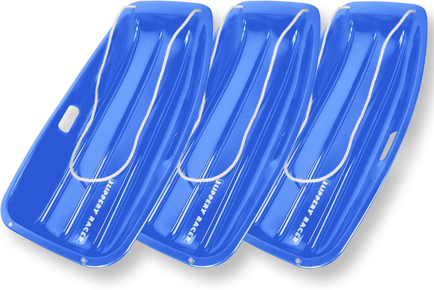 Blue 3 Pack Plastic Toboggan Snow Sled with Handles and Pull Rope F2508