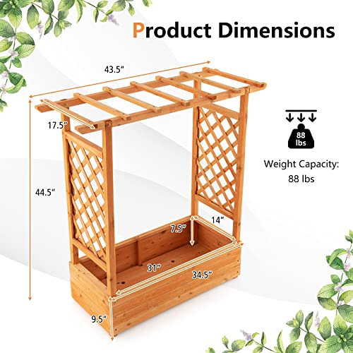Raised Garden Bed with Arch Trellis Wood Planter Box O8000