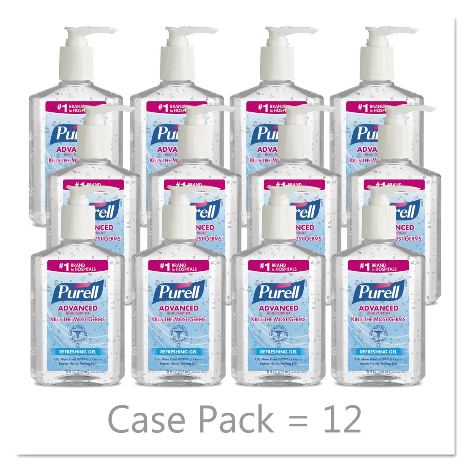 8 fl oz Pump Bottle Pack of 12 Hand Sanitizer Gel T1036