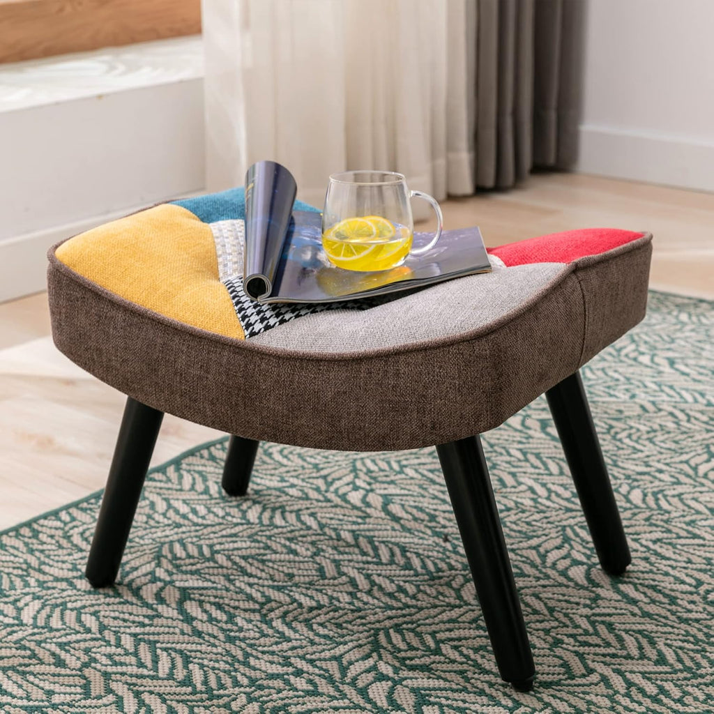 Patchwork Accent Chair with Ottoman, Wooden Legs K590412