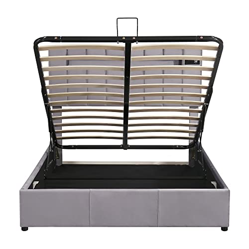 Queen Velvet Upholstered Storage Bed with LED Light G93941
