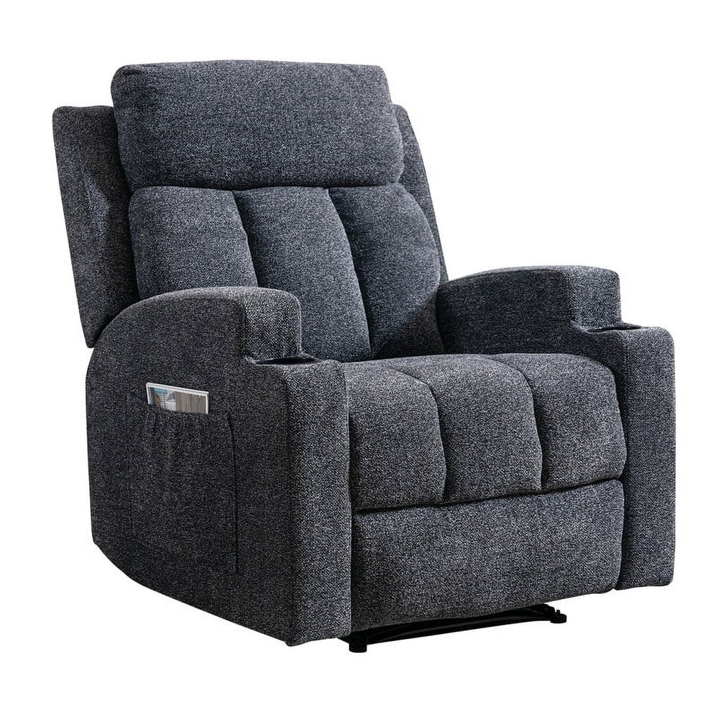 Manual Massage Recliner Chair with Heat, Side Pockets and Cup Holders, Overstuffed Breathable Fabric Reclining Chair, Single Sofa Q27019