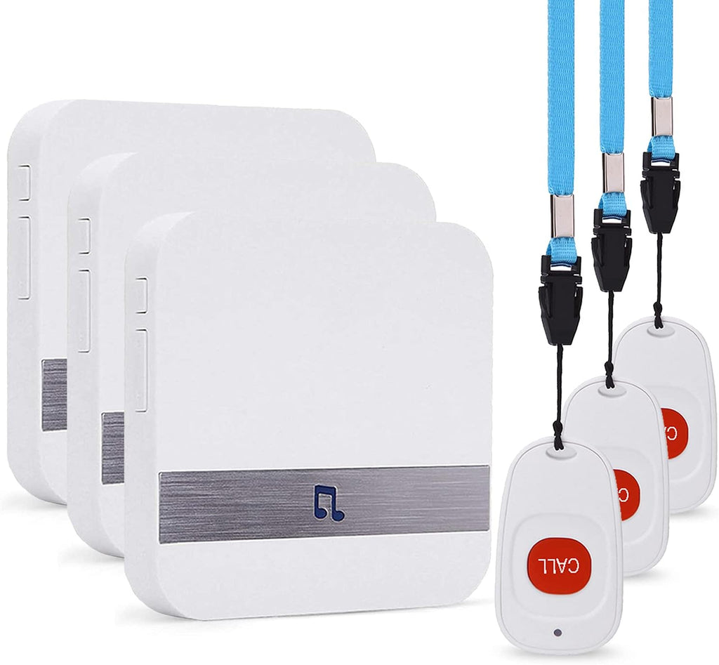 Wireless Life Alert Systems IP55 Waterproof Fall Alert Devices with Necklace (3 Call Buttons + 3 Receivers) R733595