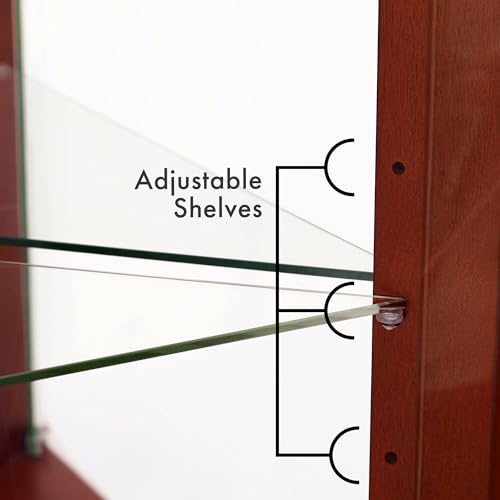 72" Tall Corner Cabinet with LED Light, Glass Doors, Adjustable Shelves, Mirrored Back Panel, Curved Wood P303839